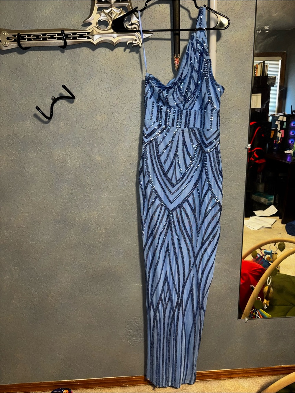 Windsor Light Blue One-Shoulder Sequin Evening Gown